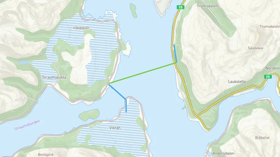 Kart som viser traseen til sjøledningen