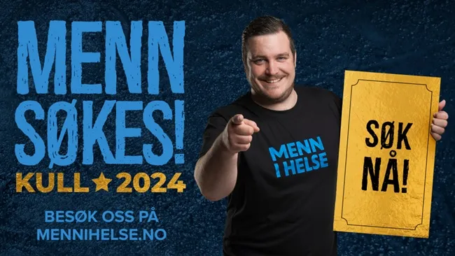 Reklameplakat for «Menn i helse»-ordningen. Ordningen søker nå etter nye helserekrutter.