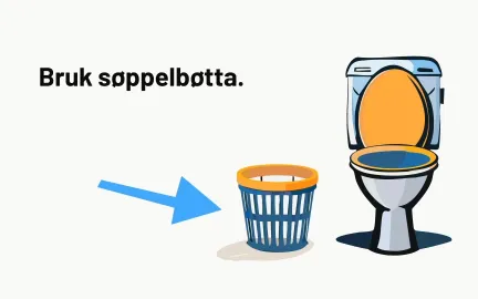 Illustrasjon av søppelbøtte på badet.