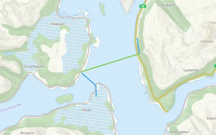 Kart som viser trase for sjøledning
