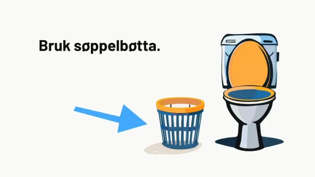 Illustrasjon av søppelbøtte på badet.
