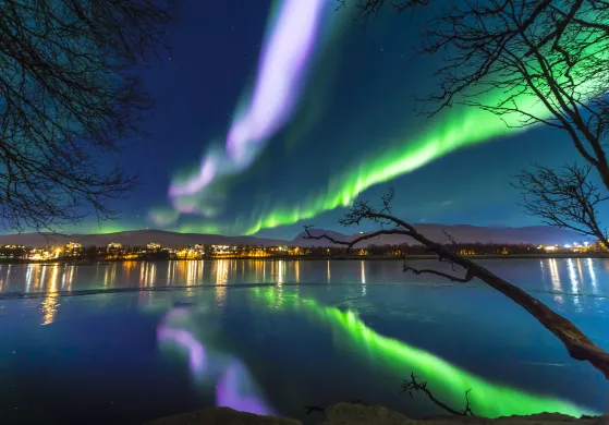 Nordlys over prestvannet i Tromsø